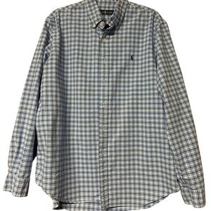 Ralph Lauren Blue and White Plaid Long-sleeved Button Down Shirt